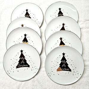 Pier 1 Holly Jolly Christmas Metallic Gold Porcelain 8 Dessert Appetizer Plates